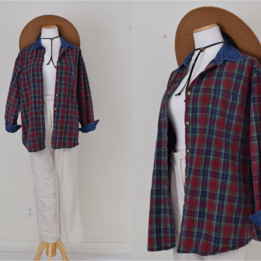Vintage 90s Blue Plaid Shacket by Faded Glory